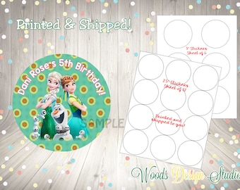 Frozen Fever Anna Elsa Olaf, Thank You Birthday Stickers, Personalized, Printed & Shipped , Choice of Size, Round Favor Label, Fast Shipping