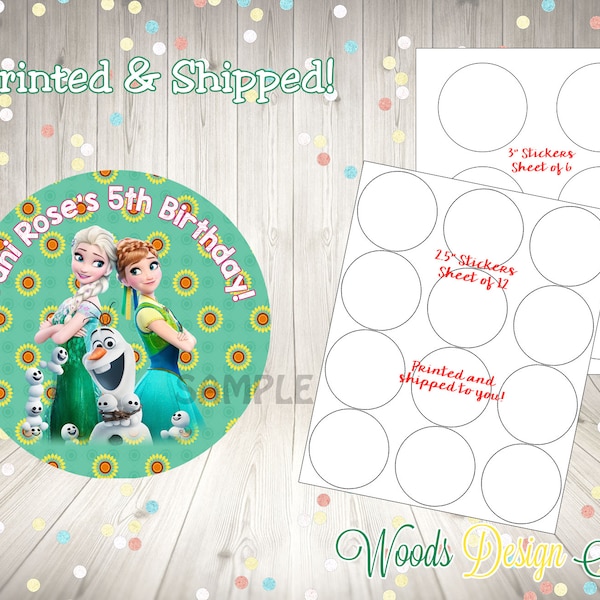Frozen Fever Anna Elsa Olaf, Thank You Birthday Stickers, Personalized, Printed & Shipped , Choice of Size, Round Favor Label, Fast Shipping