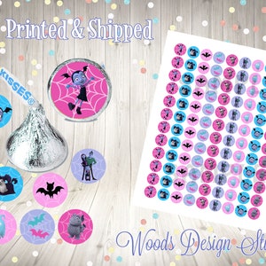 Vampirina Kiss Favors, 9 designs , Birthday Hershey Kiss Stickers, Labels, Printed & Shipped, Fast Shipping