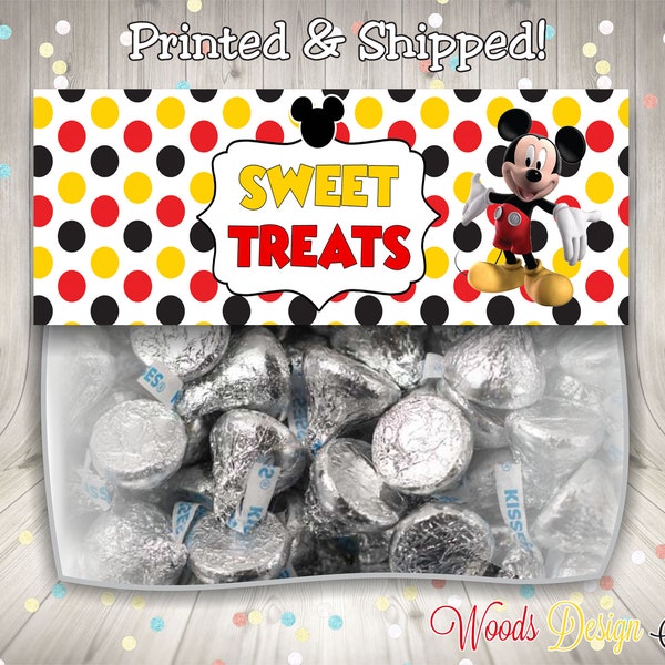 Mickey Mouse Bag Tops // Custom // 12 Party Bag Toppers  // Printed and Shipped