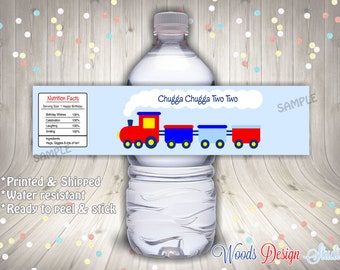 Custom // Personalized // Train Birthday Party Water Bottle Labels // Wraps // Water Resistant // Printed & Shipped