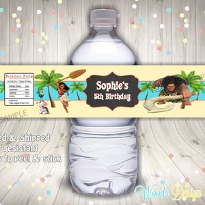 Baby Moana Birthday // Pua Hei Hei // Custom Water Bottle Labels // Bottle Wraps // Water Resistant // Personalized // Printed & Shipped image 4