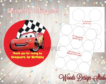 Lightning McQueen Birthday Favor Stickers, Personalized Thank You Party Labels, Custom Cars Party Round Stickers