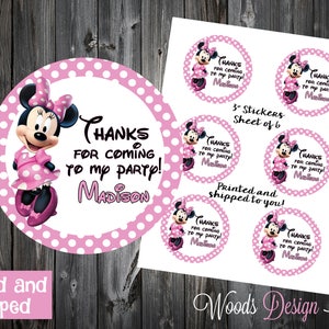 Minnie Mouse Birthday Stickers // Personalized // Printed & Shipped // Thank You Birthday Stickers // Choice of Size // Round Favor Label