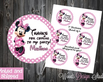 Minnie Mouse Birthday Stickers // Personalized // Printed & Shipped // Thank You Birthday Stickers // Choice of Size // Round Favor Label