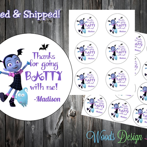 Vampirina // Personalized // Printed & Shipped // Thank You Birthday Stickers // Choice of Size // Round Favor Label