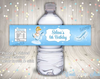 Princess Cinderella // Custom Water Bottle Labels // Bottle Wraps // Water Resistant // Personalized // Printed & Shipped