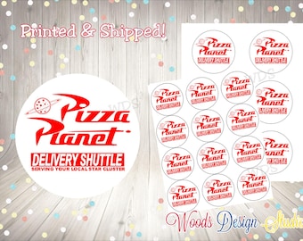 Pizza Planet Birthday Stickers - Toy Story Party Favor Labels for Boxes and Bags