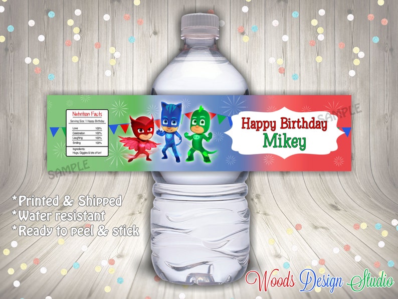 PJ Masks // Custom Water Bottle Labels // Bottle Wraps // Etsy