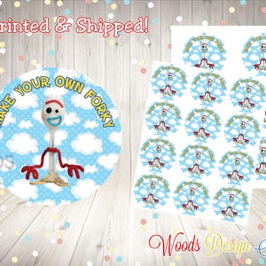 Toy Story 4 Forky Stickers, Make Your Own Forky Round Party Labels for Birthday Favors & Treat Bags
