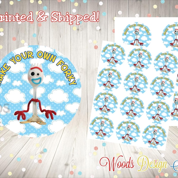 Toy Story 4 Forky Stickers, Make Your Own Forky Round Party Labels for Birthday Favors & Treat Bags