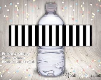 Simple Black White Referee Style // Birthday Sports Party // Custom Water Bottle Labels // Water Resistant // Printed & Shipped Fast