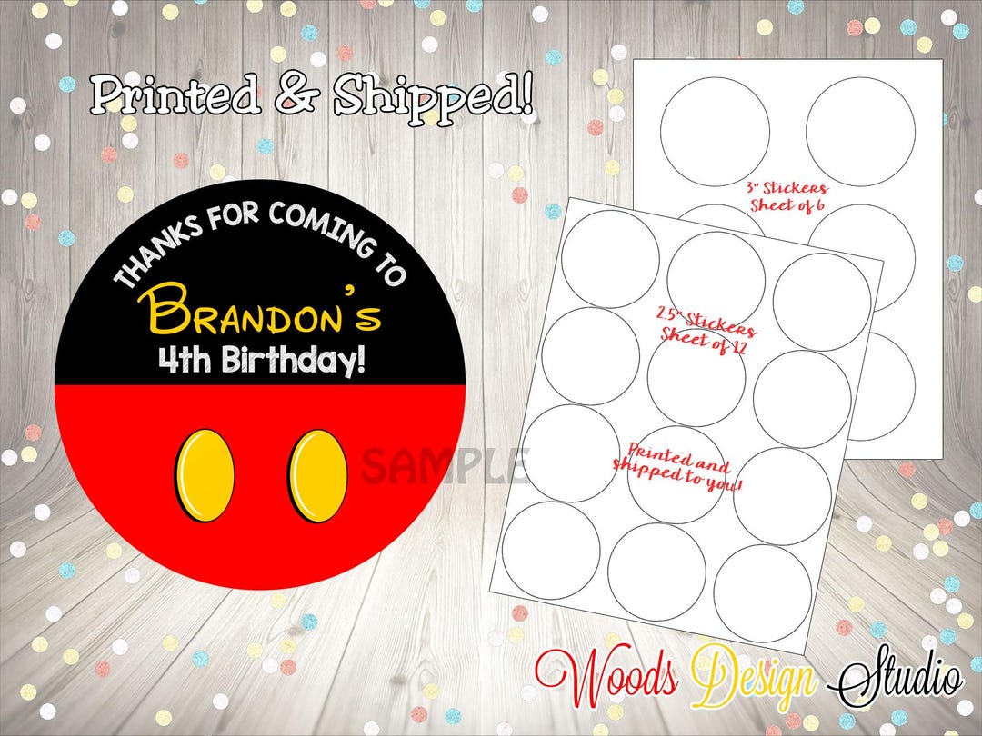 Mickey Mouse Birthday Favor Stickers, Personalized Thank You Party ...