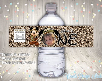 Safari Mickey Mouse // Birthday Picture  // Custom Water Bottle Labels // Bottle Wraps // Water Resistant // Printed & Shipped