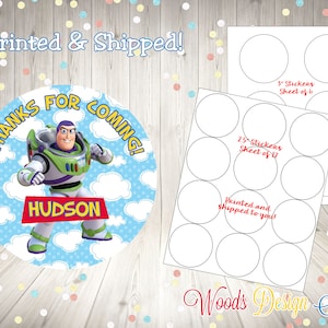 Toy Story Buzz Lightyear // Personalized // Printed & Shipped // Thank You Birthday Stickers // Choice of Size // Round Favor Label