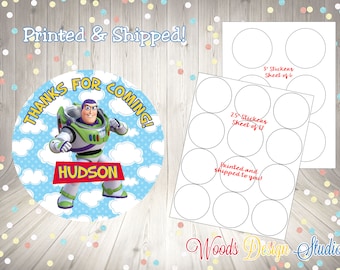 Toy Story Buzz Lightyear // Personalized // Printed & Shipped // Thank You Birthday Stickers // Choice of Size // Round Favor Label