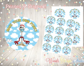 Toy Story 4 Forky Stickers, Make Your own Forky, Printed & Shipped, Thank You Birthday Labels, Choice of Size, Round Party Favor Label