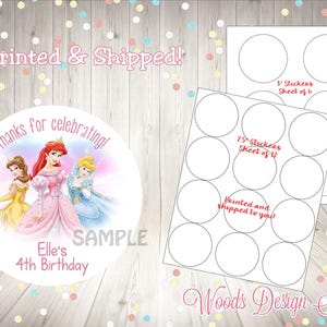 Little Mermaid Princess, Personalized, Printed & Shipped, Thank You Birthday Stickers, Choice of Size, Round Party Favor Label Fast Shipping
