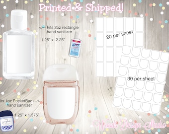 Custom Logo Design Hand Sanitizer Labels // Made to Match any theme // Choice of Size // Glossy Labels // Printed & Shipped