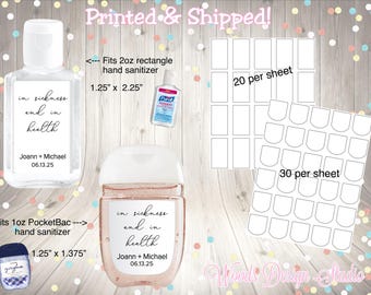Personalized Wedding Hand Sanitizer Labels, In Sickness and Health, Choice of Size, Glossy Labels, Printed & Shipped, Fast Free Shipping