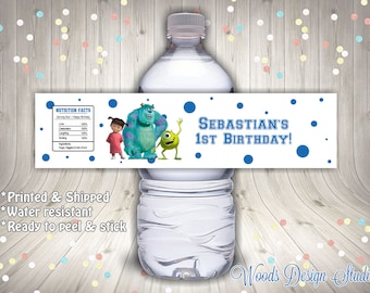 Monsters Inc U Boo Birthday // Custom Water Bottle Labels // Bottle Wraps // Water Resistant // Personalized // Printed & Shipped