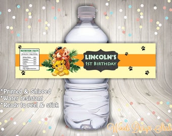 Custom // Printed & Shipped // Lion King Birthday Party Water Bottle Labels // Simba // Wraps // Water Resistant // Personalized