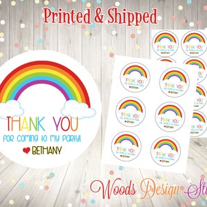 Rainbow Party Stickers // Personalized // Printed & Shipped // Thank You Birthday Stickers // Choice of Size // Round Favor Label