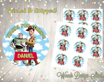 Toy Story Buzz Woody // Personalized // Printed & Shipped // Thank You Birthday Stickers // Choice of Size // Round Favor Label