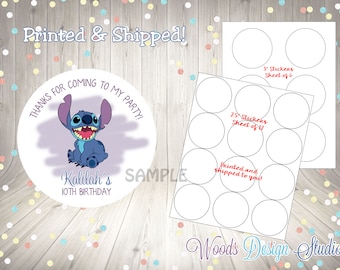 Stitch Lilo Angel Sticker, Personalized, Printed & Shipped, Thank You Birthday, Choice Size, Round Favor Label, Baby Shower, Fast Ship