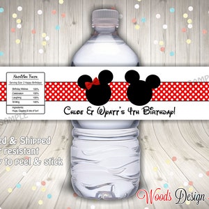 Mickey Minnie Mouse // Twins // Custom Water Bottle Labels // Bottle Wraps // Water Resistant // Personalized // Printed & Shipped