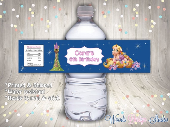 Princess Tangled Rapunzel , Custom Water Bottle Labels, Bottle Wraps, Water  Resistant, Personalized, Printed & Shipped Fast