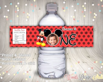 Mickey Mouse // Birthday Picture  // Custom Water Bottle Labels // Bottle Wraps // Water Resistant // Personalized // Printed & Shipped
