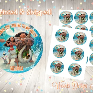 Moana // Personalized // Printed & Shipped // Thank You Birthday Stickers // Choice of Size // Round Favor Label