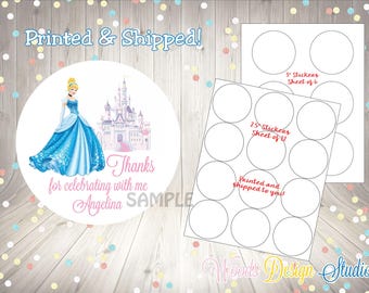Cinderella Castle Thank You, Printed & Shipped, Thank You Birthday Stickers, Choice of Size, Round Party Favor Label, Fast Shipping