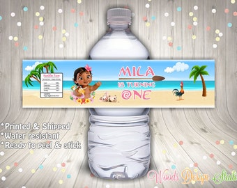 Baby Moana Birthday // Pua Hei Hei // Custom Water Bottle Labels // Bottle Wraps // Water Resistant // Personalized // Printed & Shipped