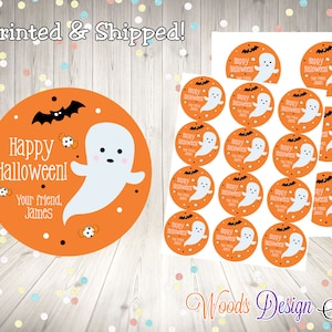 Halloween, Party School Treat Stickers, Personalized, Printed & Shipped, Choice of Size, Round Favor Label, Fast Shipping