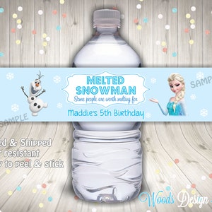 Frozen Birthday Stickers, Custom Water Bottle Labels, Bottle Wraps, Water Resistant, Personalized, Printed & Shipped, Fast Ship Elsa Olaf