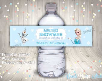 Frozen Birthday Stickers, Custom Water Bottle Labels, Bottle Wraps, Water Resistant, Personalized, Printed & Shipped, Fast Ship Elsa Olaf