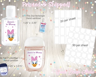 Daisy Duck, Birthday Baby Shower, Personalized Sanitizer Labels, Choice of Size, Glossy Labels, Printed & Shipped Fast