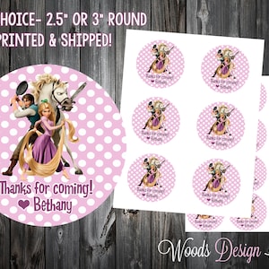 Tangled Rapunzel // Personalized // Printed & Shipped // Thank You Birthday Stickers // Choice of Size // Round Favor Label