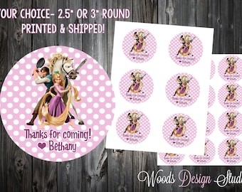 Tangled Rapunzel // Personalized // Printed & Shipped // Thank You Birthday Stickers // Choice of Size // Round Favor Label