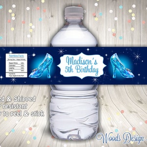 Princess Cinderella Glass Slipper, Custom Water Bottle Labels, Bottle Wraps, Water Resistant, Personalized, Printed & Shipped, Fast Shipping