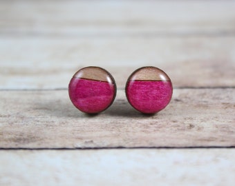 Dark Vibrant Pink Wood Earring