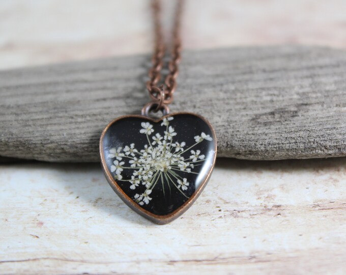 Copper Queen Anne's Lace Heart Necklace