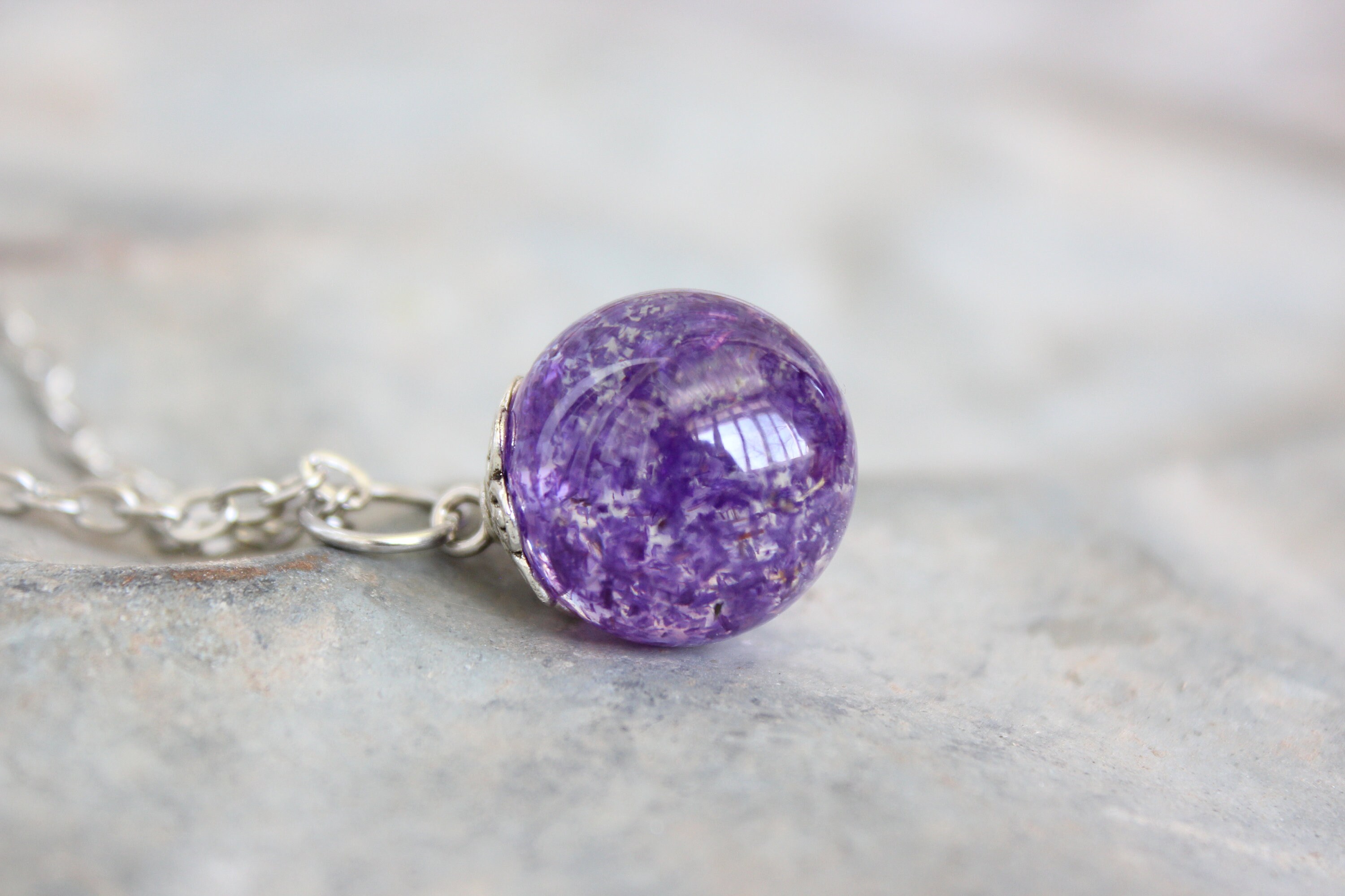 Purple Flower Sphere Necklace