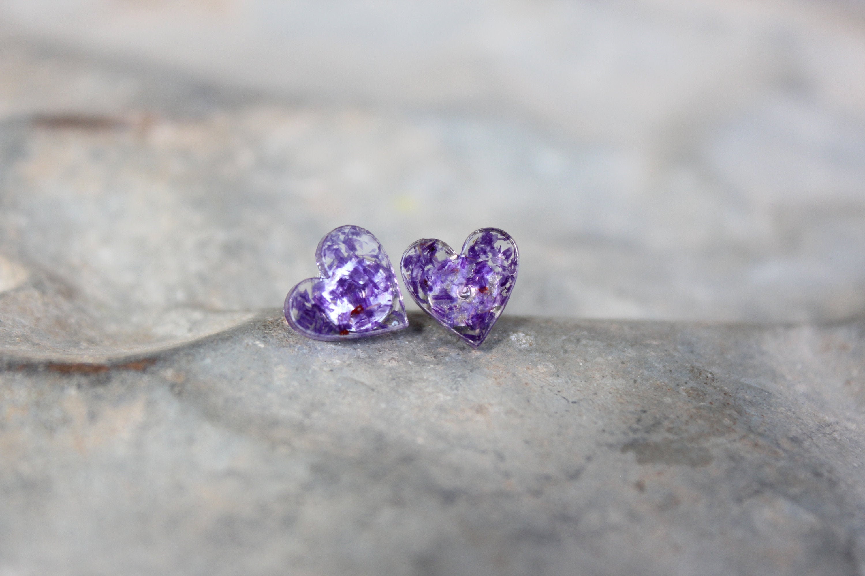 Small Purple Hearts Stud Earrings