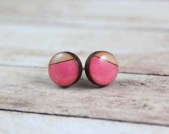 Bright Vibrant Pink Wood Earring