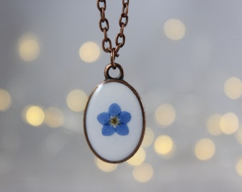 Copper Oval Forget Me Not Necklace