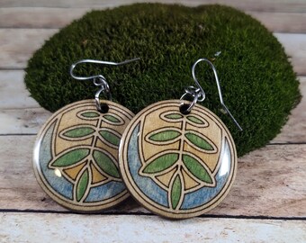 Painted Leaf Circle Earring