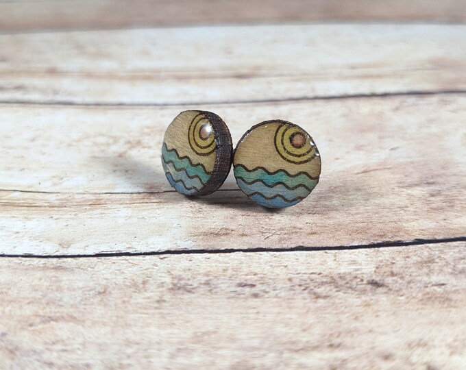 Glossy Finish Waves Wood Earring